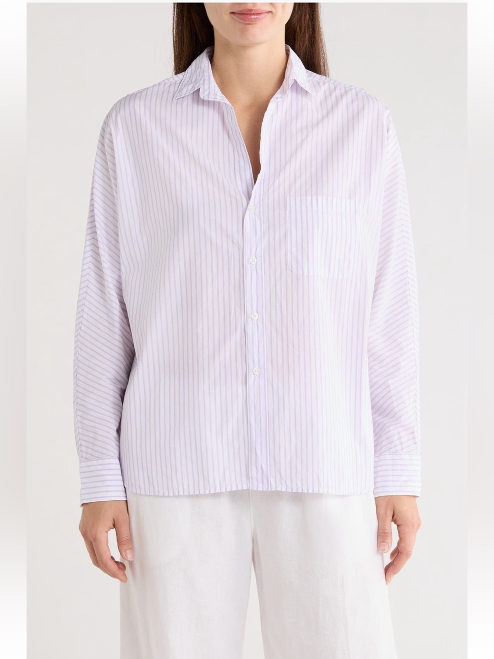 Frank & Eileen Continuous Cotton Button Up Shirt light purple stripe medium NWT